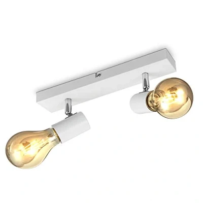 Immagine di B.K.Licht Lampada da soffitto con 2 faretti orientabili, adatta per lampadine E27 non incluse max 60W, metallo bianco, plafoniera cucina, lampadario stile industriale