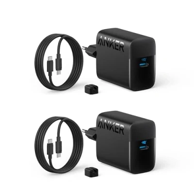 Immagine di Caricabatterie superveloce Anker USB C da 45W, con cavo C, supporta la ricarica rapida PPS per Samsung Galaxy S24 Ultra/S24/S23+/S23/S22/Note20, iPhone, Pixel e altro (2 cavi 1,5m inclusi)
