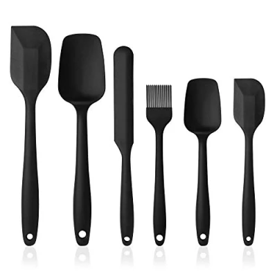 Immagine di Vicloon Spatole in Silicone, Set 6 PCS Spatola da Cucina Utensili, Resistente al Calore Antiaderenti Utensili Compreso Cucchiaio Pennelli ECC(Nero)