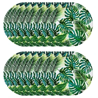 Immagine di Talking Tables confezione da 24 piatti di carta usa e getta con foglie palma tropicali verdi per feste nella giungla dei bambini, tema hawaiano, luau estivo, picnic, PALMPLATES24,