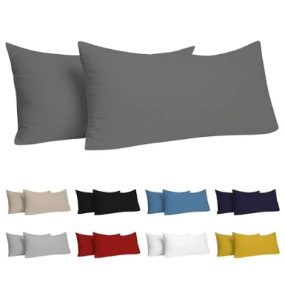 Immagine di Dreamzie Federa Cuscino 40x70 (Set di 2) Antracite per i Cuscini 40 x 70 cm 100% Jersey Cotone da Copri Letto Fodera Protezione