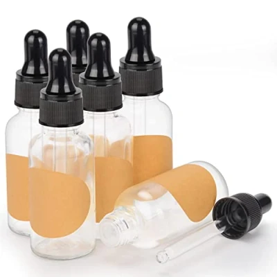 Immagine di stonylab 6 Pack Flaconi Contagocce in Vetro, Flacone Vetro Vuoto con Affusolato, Tappo Interno e Etichetta per Oli Essenziali, Fragranze Aromaterapia (30 ml, Trasparente)