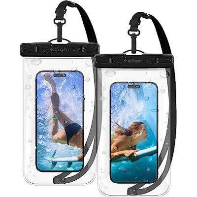 Immagine di Spigen Aqua Shield A601 Custodia Impermeabile Smartphone IPX8 2 Pezzi Cover Sacca Mare Fino a 7,0&quot; Compatibile con iPhone 15 Pro Max, 14 Pro, 13, Xiaomi 13T, S24 Ultra, A13 Trasparente