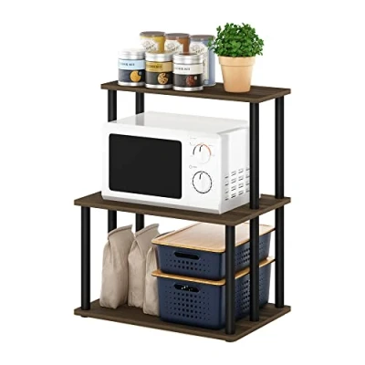 Immagine di Furinno Turn N Tube Scaffale da Cucina a 3 Livelli Senza Attrezzi, Legno ingegnerizzato, Columbia Noce/Nero, 39.6 (D) x 59.4 (W) 73.9 (H) cm