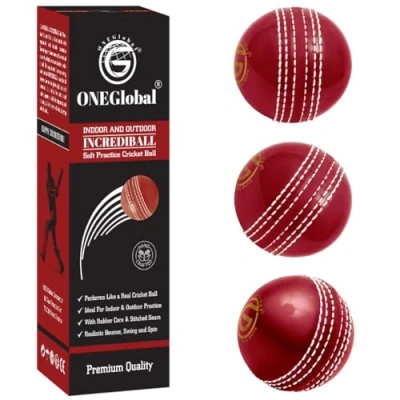 Immagine di ONEGlobal Palla da Cricket in Gomma Morbida e Sicura per Interni ed Esterni Con Cuciture Cucite Reali lo Sviluppo Delle Abilità la Pratica 5 Opzioni di Colore Adatto a Tutte le Età