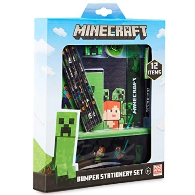 Immagine di MINECRAFT Cancelleria Scuola, Astuccio Portapenne, Colori A Matita, Gomma Da Cancellare, Penna Sfera, Taccuino A5 E A6, Righello 15 Cm Temperino
