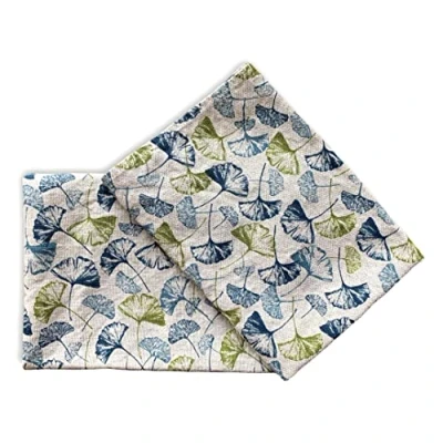 Immagine di JOWOLLINA Set di 2 strofinacci Gourmet da cucina, asciugamani a strisce, 44 x 68 cm, in misto lino con stampa effetto slavato (Ginkgo blu)
