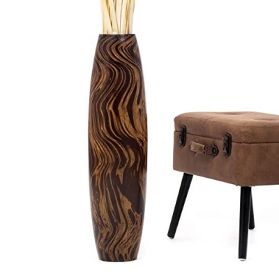 Immagine di Leewadee Grande Vaso Da Terra: Alto Stile Boho In Legno Di Mango Per Rami Pampa, 70 cm, Marrone Chiaro
