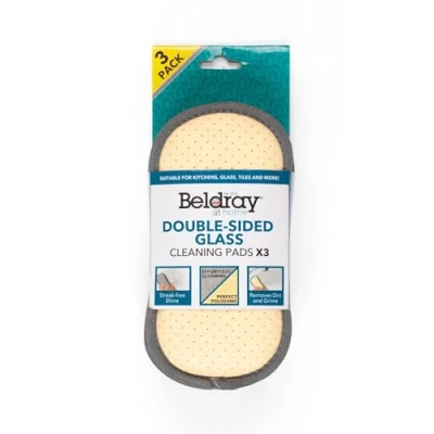 Immagine di Beldray LA077639EU7 Set di 3 tamponi in tessuto e microfibra biadesivo, spugne riutilizzabili per interni vetro o auto, finestre specchi, senza striature, design ergonomico