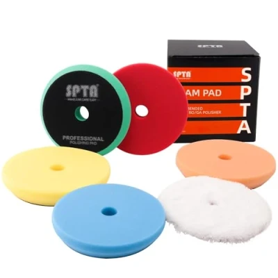 Immagine di Lucidatura Pads, SPTA 5Pcs 5 Pollice (125mm) Flat Buffing Sponge Pads Taglio Pad Kit Per Car Buffer Compounding, e Ceratura