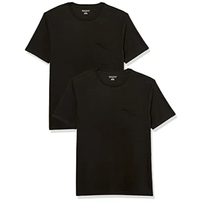 Immagine di Amazon Essentials Maglietta Girocollo a Maniche Corte con Taschino Uomo, Pacco da 2, Nero, L