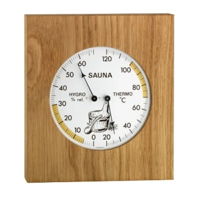 Immagine di TFA Dostmann Termoigrometro analogico per Sauna, 40.1051.01, con Telaio in Rovere, Resistente al Calore