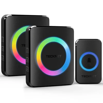 Immagine di TECKNET Campanello Wireless, Senza Fili da Esterno Impermeabile, 60 Melodie con 5 Livelli di Volume, Raggio d’Azione 400m(1x Trasmettitore e 2x Ricevitore)