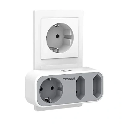 Immagine di TESSAN Presa Multipla Con USB, Multipresa 3 e 2 Porte Salvaspazio per Caricare Laptop Phone, Casa Ufficio