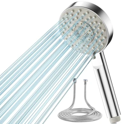 Immagine di Soffione Doccia e Tubo Flessibile 2M, ad Alta Pressione con 5 Modalità di Getto, Design Turbocompresso Potente per Bassa Dell&#039;Acqua