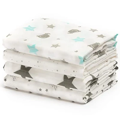 Immagine di Cuddlebug Copertina Neonato in Mussola (4 Pezzi) Coperte 100% di Cotone per Neonato, Morbide e Traspiranti, Teli Multiuso Neonati (Starry Nights)