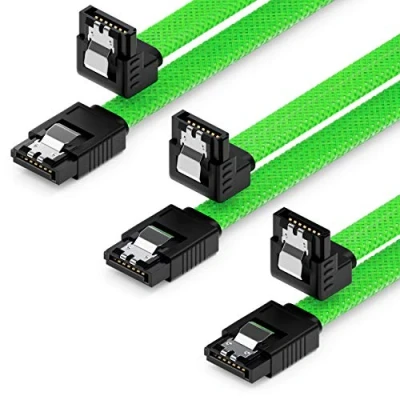 Immagine di deleyCON 3x 50cm SATA 3 Nylon Cavi Set Cavo Dati 6 Gbit/s di Collegamento Attacco Scheda Madre HDD SSD Disco Rigido 1 Spina S ATA a 90 Verde