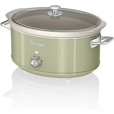 Immagine di Swan Retro SF17031GN Slow Cooker 6,5L Contenitore di Cottura rimovibile, Ceramic Non Stick PFOA &amp; PTFE Free , 3 Livelli Temperatura, Coperchio Vetro, Design Vintage, Verde, 320W