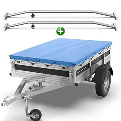 Immagine di Tarpofix® Telo per rimorchio auto 209 x 134 7,5 cm + 2x Staffa telone (regolabile 100 145 cm) Copri in materiale PVC vari rimorchi da 750kg FP3
