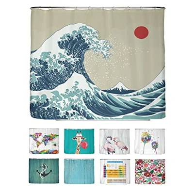 Immagine di arteneur® Tenda da doccia antimuffa, 240 x 200 cm, materiale riciclato Öko Tex Standard 100, orlo zavorrato, non trasparente, impermeabile, lavabile, con 16 anelli ed e book, motivo: onda giapponese