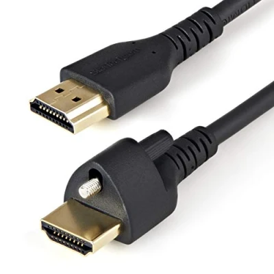 Immagine di StarTech.com Cavo HDMI 2.0 da 1m con connettore a vite di bloccaggio, Cavetto 4K 60Hz HDR, Filo Ethernet, M/M (HDMM1MLS)