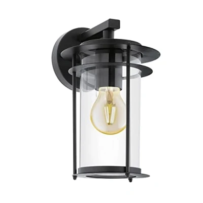 Immagine di EGLO Valdeo lampada da parete per esterni, esterno a 1 luce, applique in acciaio zincato nero, vetro trasparente, attacco E27, IP44