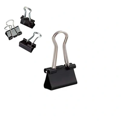 Immagine di D.RECT clips repliables en métal emballage de 12 pièces x paquet (144 clips) 15 mm noirs polyvalents, pinces à reliure pour notes, articles papeterie trombones