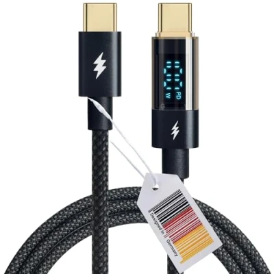 Immagine di AMATHINGS 100 W, cavo USB C a C, 1,2 m, 5 A, di ricarica rapida PD QC5.0 con display LED, compatibile iPhone 15/15 Pro/15 Pro Max MacBook Air iPad Galaxy S23 S22 Pixel Switch