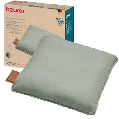 Immagine di Beurer MG 139 Cuscino massaggiante a batteria con funzione di calore, senza fili Shiatsu, calore commutabile, realizzato in materiale riciclato, lavabile lavatrice, spegnimento automatico, 40 x
