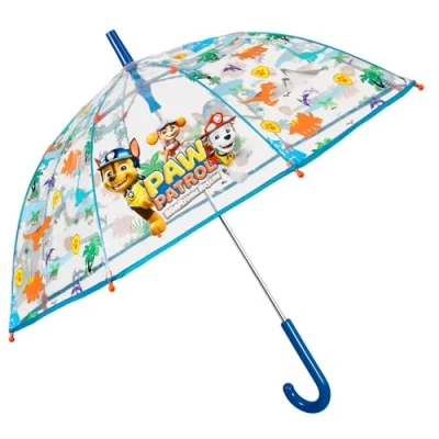 Immagine di PERLETTI Ombrello Paw Patrol Trasparente Bambini 3 4 5 Anni con Apertura Manuale Ombrellino Bambino Antivento Chase Marshall Rubble Pioggia Cupola Resistente Diametro 69 cm (Azzurro)