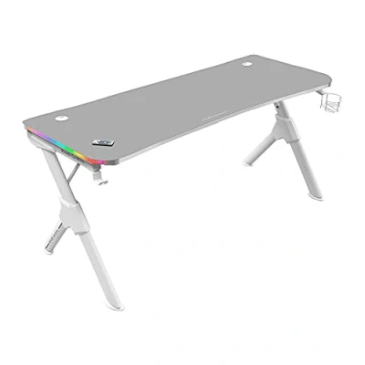 Immagine di Mars Gaming MGD140RGBW Bianco, Tavolo da Gioco RGB 140cm, Supporto Cuffie+Bevande, Mousepad Totale