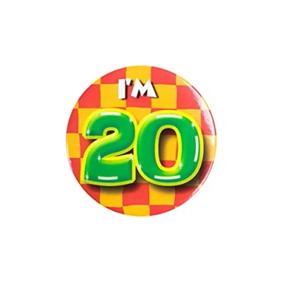 Immagine di PD Party 6014720 Compleanno Distintivo/Spillo Badge Celebrazione Festa I&#039;m 20, Multicolore, 5.5cm Lunghezza x Larghezza 0.5cm Altezza