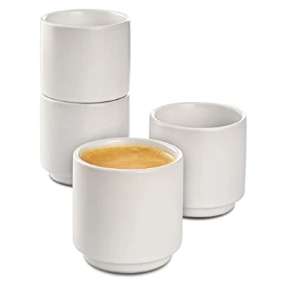 Immagine di Cosumy Set di 4 Tazze da Espresso in Ceramica Bianca Design Impilabile Pareti Spesse Lavabile Lavastoviglie 70 ml