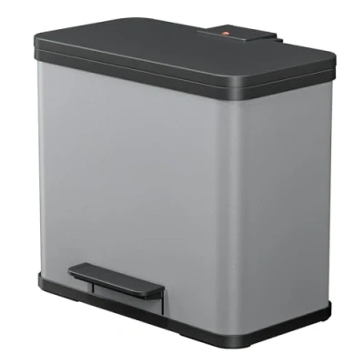 Immagine di Hailo öko trio plus l 0633 220 Bidone della spazzatura 27 Lamiera dacciaio (L x a P) 470 430 340 mm Argento, Nero Meccanismo pedale 1 pz.