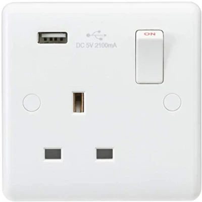 Immagine di Knightsbridge CU9903 Curvo Edge 13 A 1 Gang Interruttore Presa con Caricatore USB, Bianco