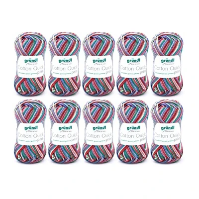 Immagine di Filato per maglia/uncinetto Gründl Cotton Quick Print (filato dai vivaci colori 100% cotone, certificato OEKO TEX, 50 g / 125 m, ferri: 3 4, 10 x g), Rosso blu giallo Multicolore