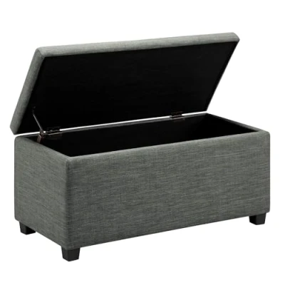 Immagine di Amazon Basics Pouf rettangolare imbottito, contenitore portaoggetti e panca da ingresso, poggiapiedi, Poliestere, Grigio Antracite, 42 x 91 43 cm (L P A)