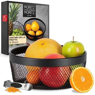 Immagine di Moritz &amp; portafrutta nero metallo 25cm Cesto frutta in per regali, frutta, verdura e pane