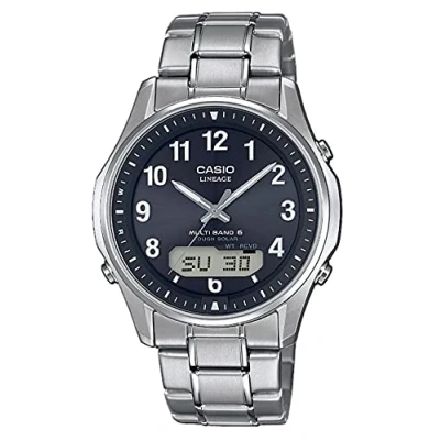 Immagine di Casio WAVE CEPTOR Orologio con Ricezione Segnale Radio e Funzione Solare, Vetro Zaffiro, Nero/Azzuro, Analogico Digitale, Uomo Cinturino in Titanio Massiccio, LCW M100TSE 1A2ER