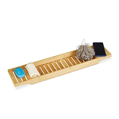 Immagine di Relaxdays Mensola in bambù, Portaoggetti Bagno, Vassoio Vasca, Contenitore Accessori, HLP: 4,5x68,5x14,5 cm, Naturale, Marrone Chiaro, 14.5 x 68.5 4.5 cm