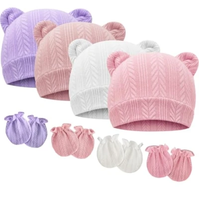 Immagine di DRESHOW Neonato Bambino Berretto e Guanti per Accessori Set Cappellino Ragazzi Ragazze Cotone 0 6 Mesi
