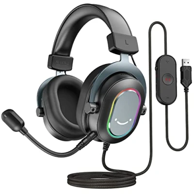 Immagine di FIFINE Cuffie Gaming PC 7.1 Surround, con Microfono per PS4 PS5, Filo 3 modalità EQ, Auricolare RGB e cuscinetti auricolari morbidi