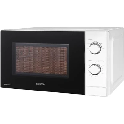 Immagine di Sencor Forno a Microonde Piccolo, EasyClean, 20L Rapido 700W, 5 Livelli di Potenza, Piatto rotante 25.5cm, Timer fino 35min, Funzione Scongelamento igienico Bianco