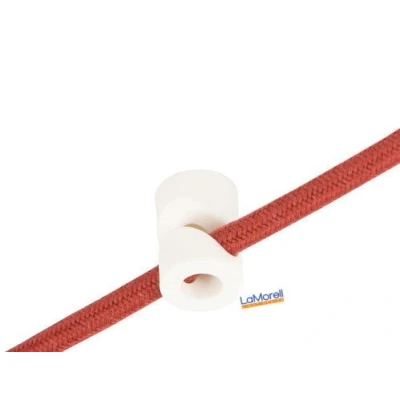 Immagine di Decentratore a V, Gancio da Soffitto o Parete. Colori: Bianco,Nero e Trasparente; Per cavo elettrico in tessuto/tessile. Made Italy (Confezione 10 Pezzi Bianco)