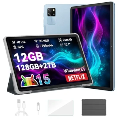 Immagine di Blackview Android 15 Tablet Tab 60 Pro (2025), 10 Pollici, 12GB+128GB (TF 2TB), 5G Wi Fi + Cellular, Octa Core T606, Batteria 7700mAh, Widevine L1/GPS/Face ID/AI Camera, Pc con Custodia