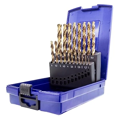 Immagine di TJR® HSS E M35 Set di 19 punte elicoidali per trapano in cobalto da 1 10 mm, 0,5 autocentranti, DIN 338, tipo N 135, profili acciaio inossidabile, acciaio, alluminio con