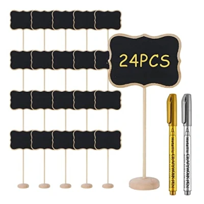 Immagine di Mini Lavagna Lavagnette, 24 Pezzi Segnaposto Matrimonio, Lavagnette Con Supporto, in Legno Per Matrimoni, Parti, Numeri Da Tavolo, Memo
