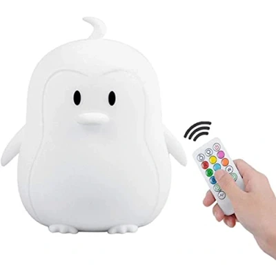 Immagine di Tekemai luce Notturna LED per bambini, Lampada USB Ricaricabile in Silicone Neonati, Touch abat jour da comodino bambino, 9 colori notte, telecomando lampade Regali Pinguino