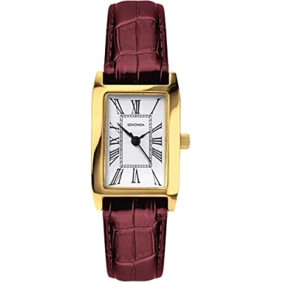 Immagine di Sekonda Orologio classico da donna al quarzo con display analogico bianco e Cinturino bordeaux 40337,