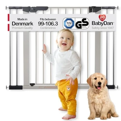 Immagine di BabyDan Premier, Cancelletto per scale a pressione, 99 106,3 cm, bambini, metallo, argento, Made in Denmark (Cancelletto animali/cane)